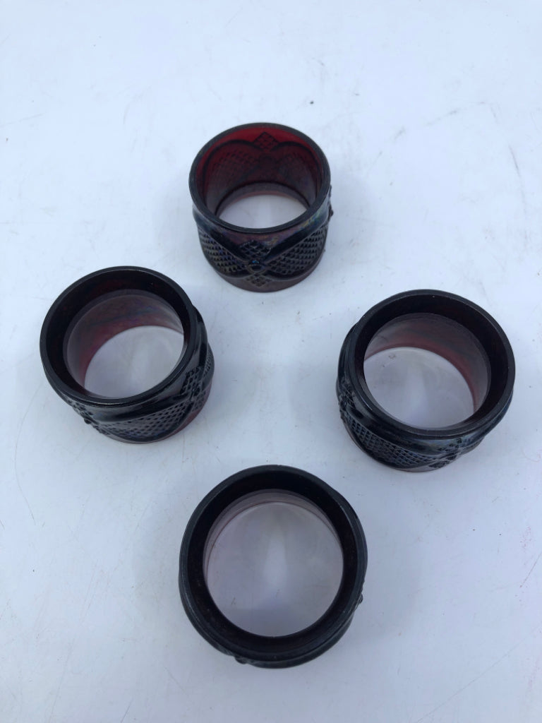 4 VTG AVON CRANBERRY GLASS NAPKIN RINGS.