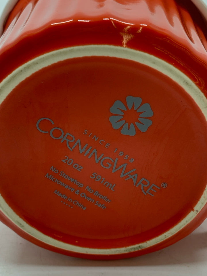RED CORNING WARE SOUP MUG W/LID.