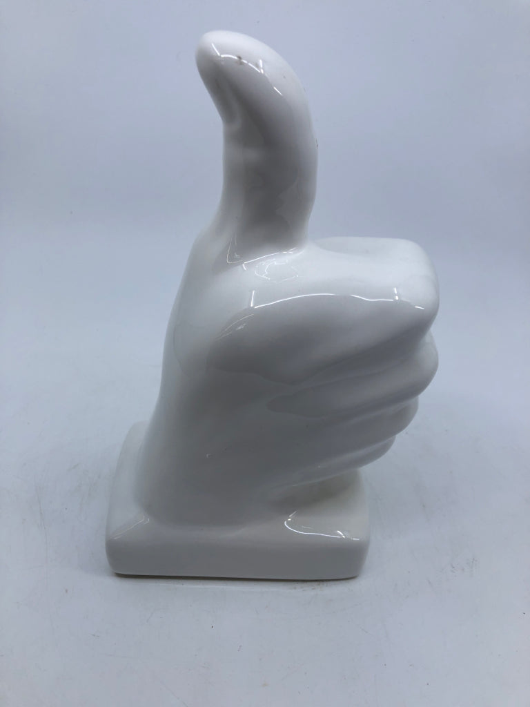 WHITE CERAMIC THUMBS UP.