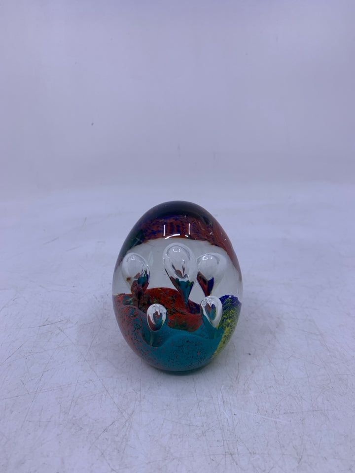 BLOWN GLASS EGG SHAPED COLORFUL.