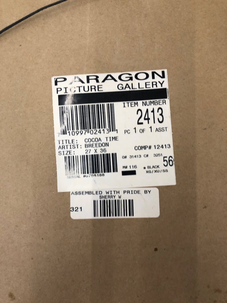 WINTER SCENE GRAY HOUSE W/SLEDS WALL HANGING.