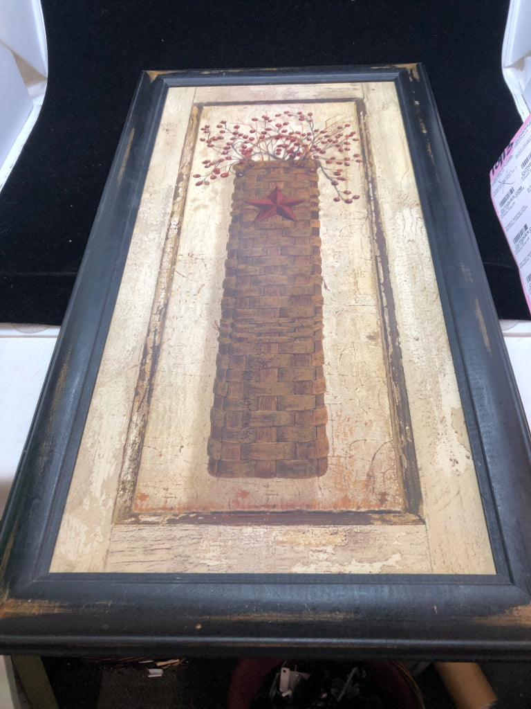PRIMITIVE BERRY BASKET FRAMED ART.