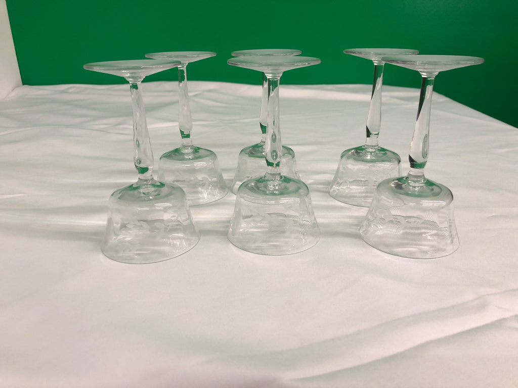 6 SMALL ETCHED PRINCESS HOUSE TALL STEM GLASSES.