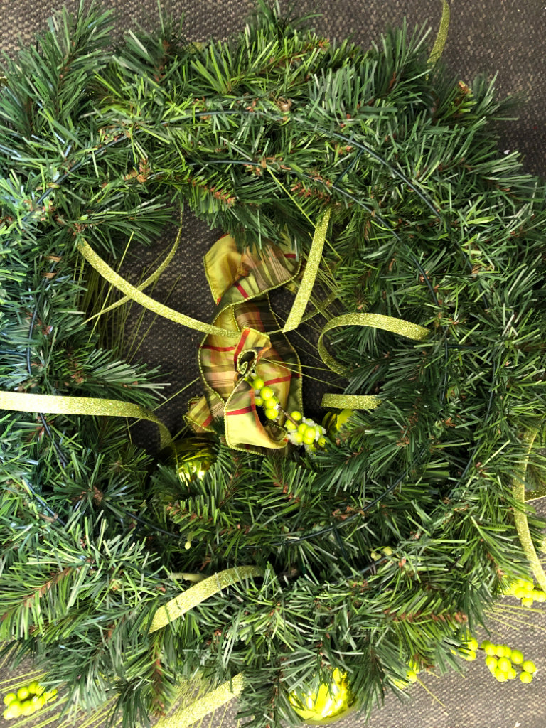 WREATH GREEN GLITTER RIBBON BULBS.