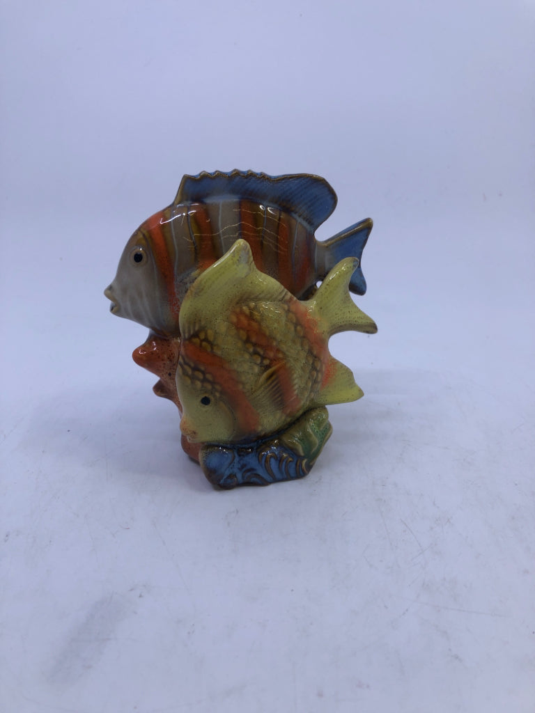 CERAMIC 2-FISH FIGURINE W/COLORFUL GLAZE.