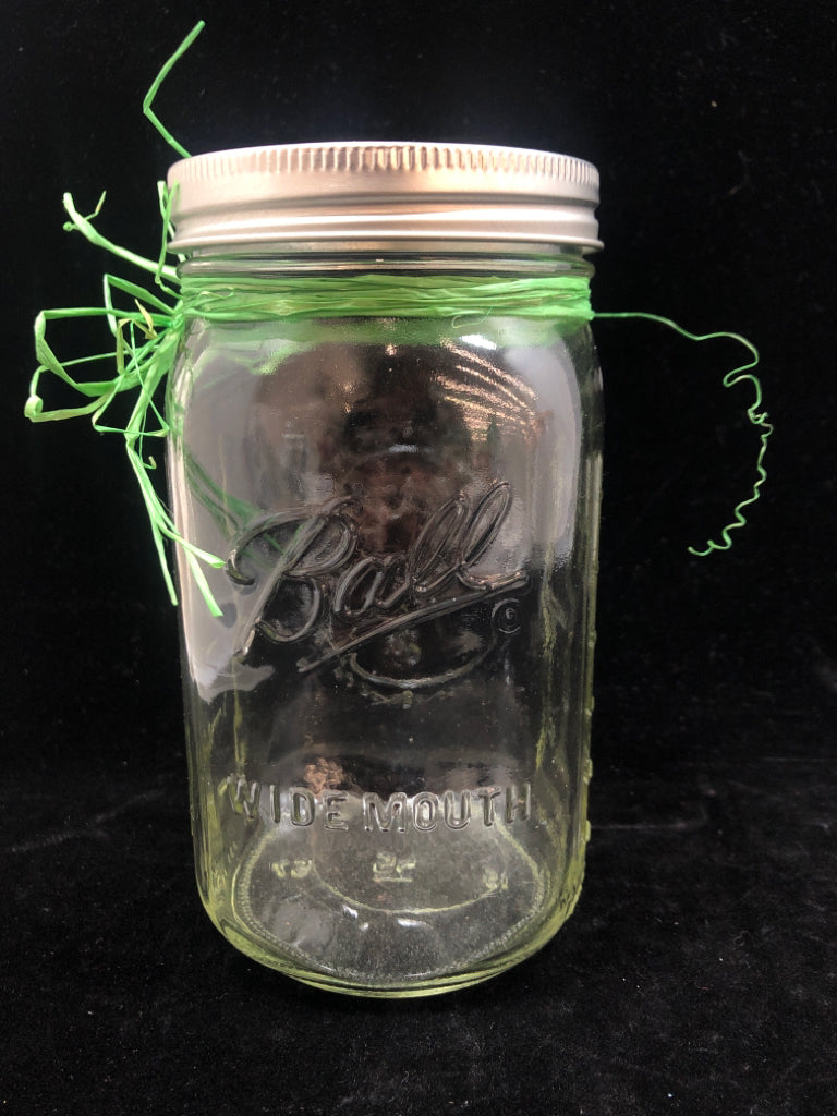 BALL WIDE MOUTH JAR W/GREEN TWINE.