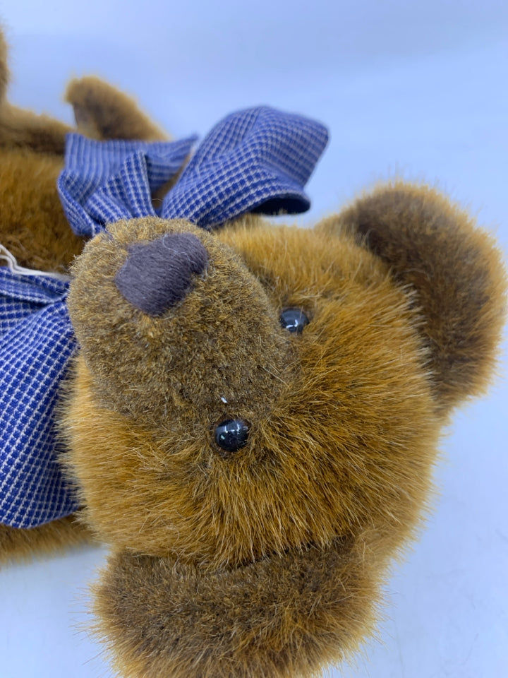 CARMEL BEAR W/ BLUE PLAID BOW.