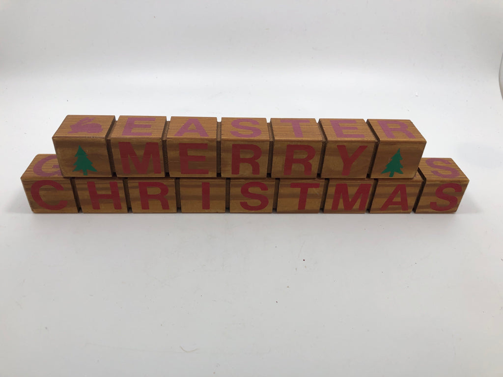 2PC SEASONAL HOLIDAY BLOCK SIGN.