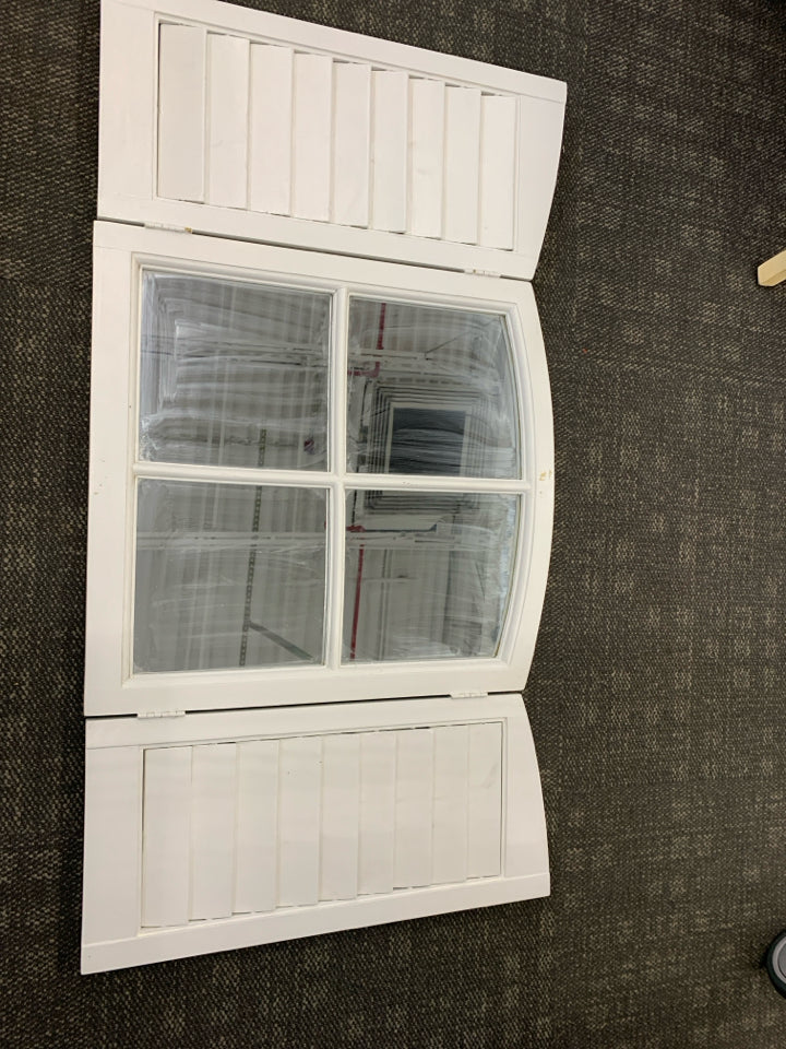 WHITE WOOD FAUX WINDOW PANE MIRROR WALL ART.