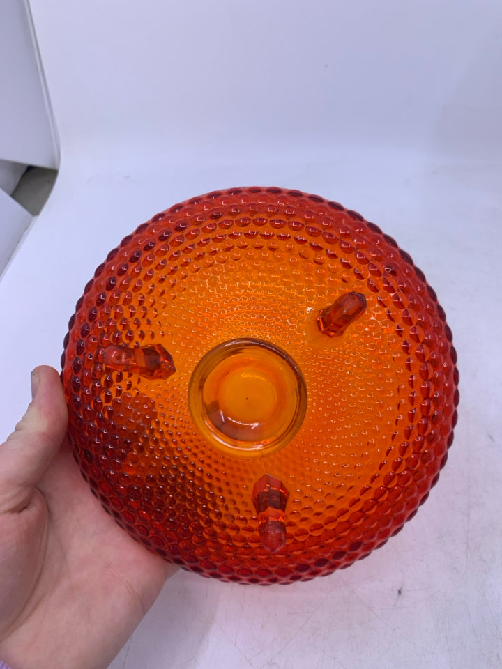 FOOTED HOBNAIL SHALLOW RED CANDY DISH.