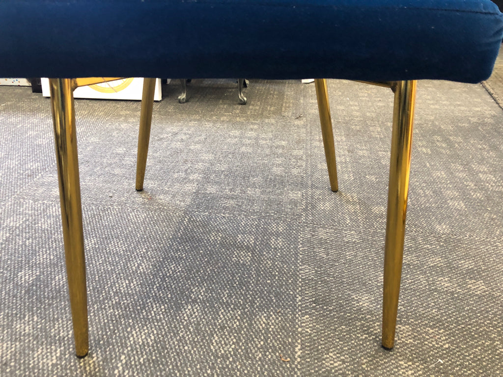 VANITY CHAIR BLUE WITH GOLD LEGS.