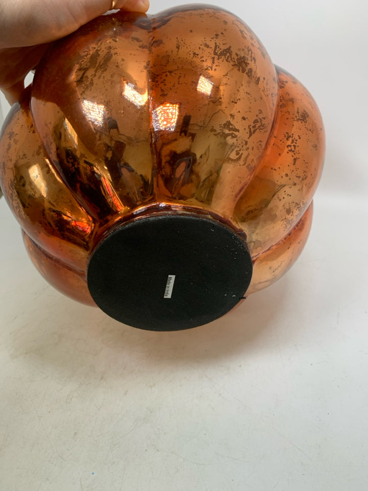 LARGE HEAVY ORANGE MERCURY GLASS PUMPKIN W/ METAL STEM.