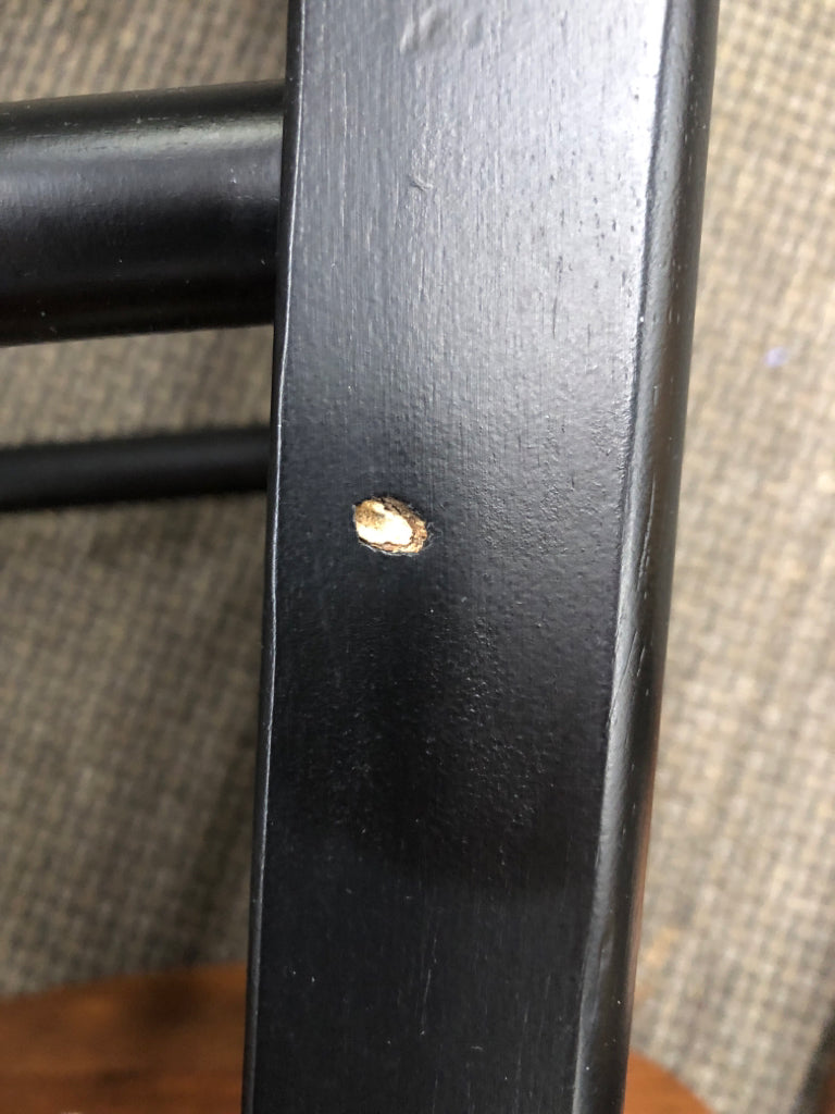 2 BLACK/DARK WOOD STOOLS.