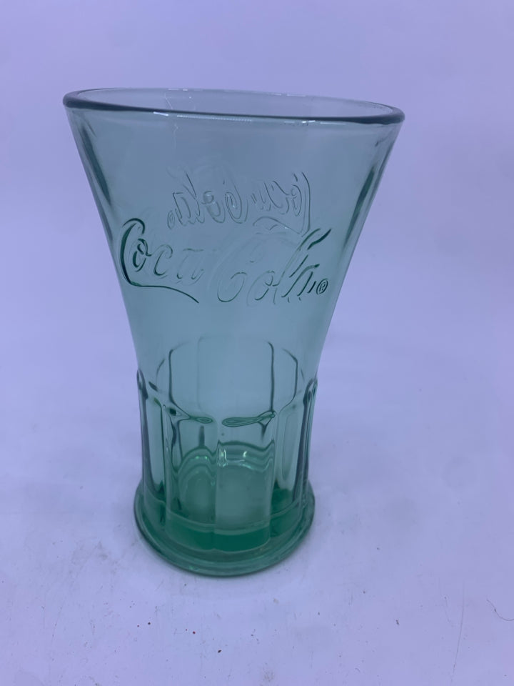 6 GREEN TINT COCA-COLA GLASSES W SLIGHT FLARE.