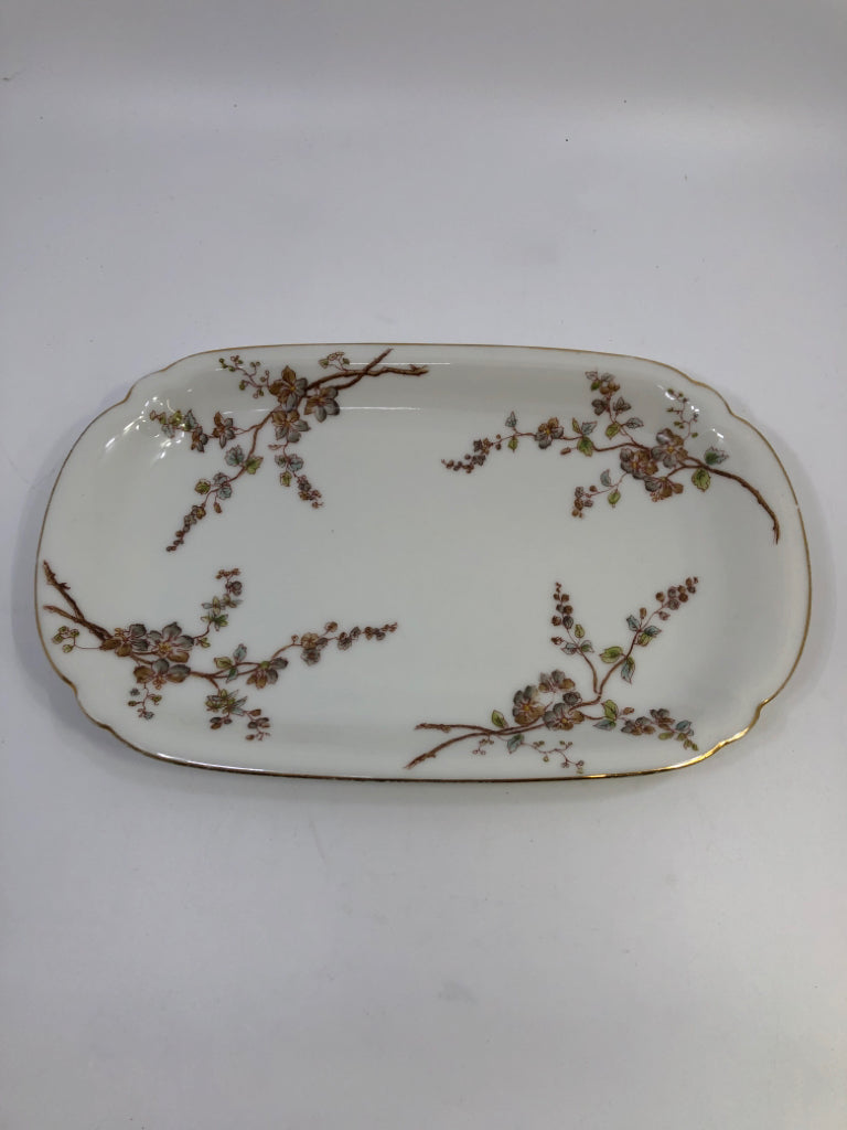 VTG LIMOGES OVAL SERVING PLATE- T&V MARGUERITE BROWN BLOSSOM OVAL SERVING PLATE