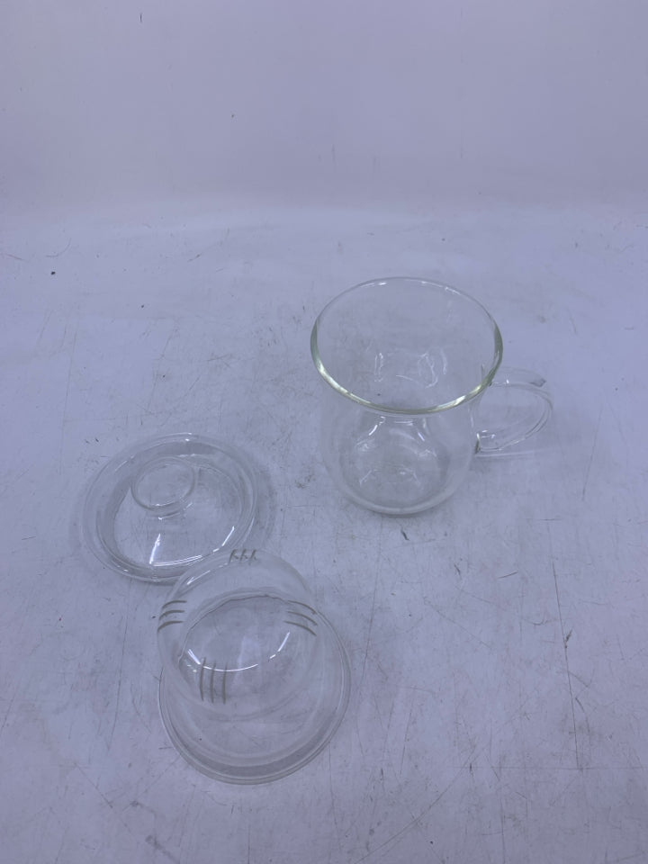 CLEAR GLASS MUG W/ INFUSER INSERT/LID.
