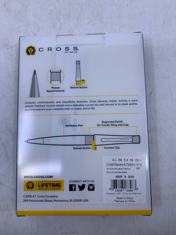 NIB BEVERLY CROSS PEN W/ 2 BLACK REFILLS.