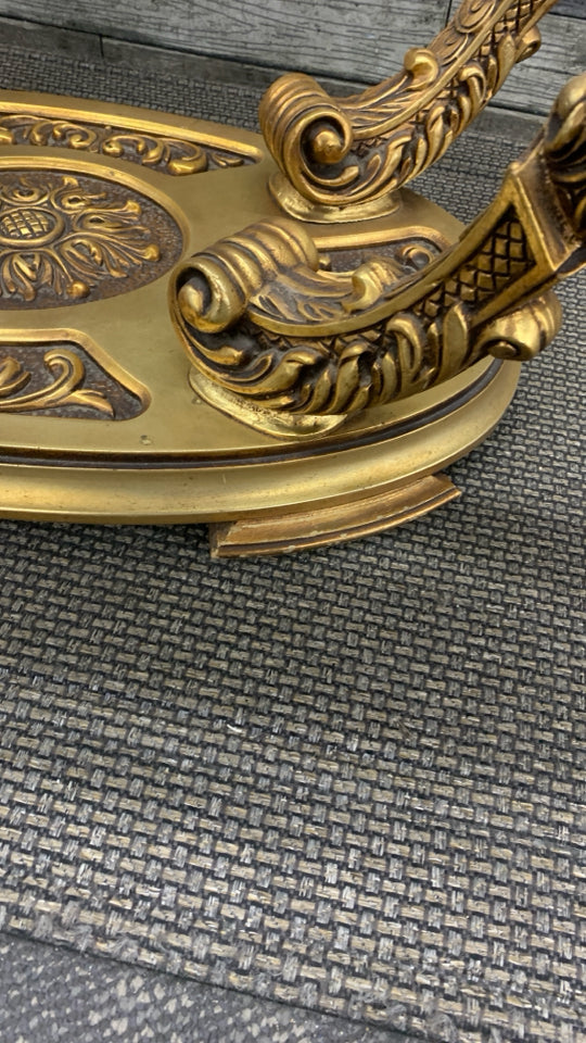 ORNATE GOLD COFFEE TABLE W/GLASS CENTER.