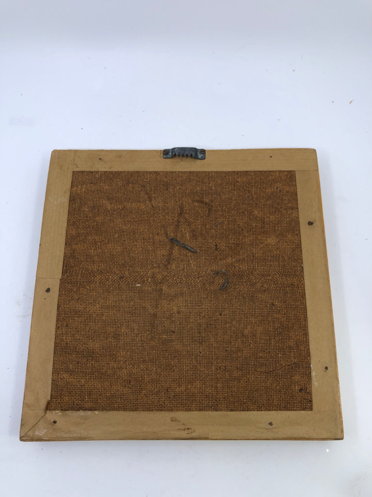 SHADOW BOX W/ FEATHERED PANDAS IN BRANCH.
