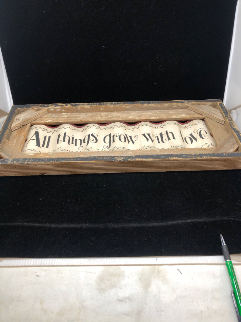 ALL THINGS GROW WITH LOVE WAVY WOOD SIGN.
