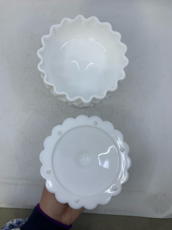 VTG FOOTED HOBNAIL COVERED CANDY DISH.