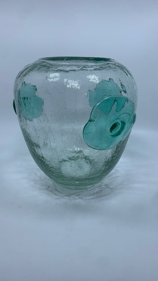VTG MCM BLENKO WIDE MOUTH CRACKLE GLASS VASE.