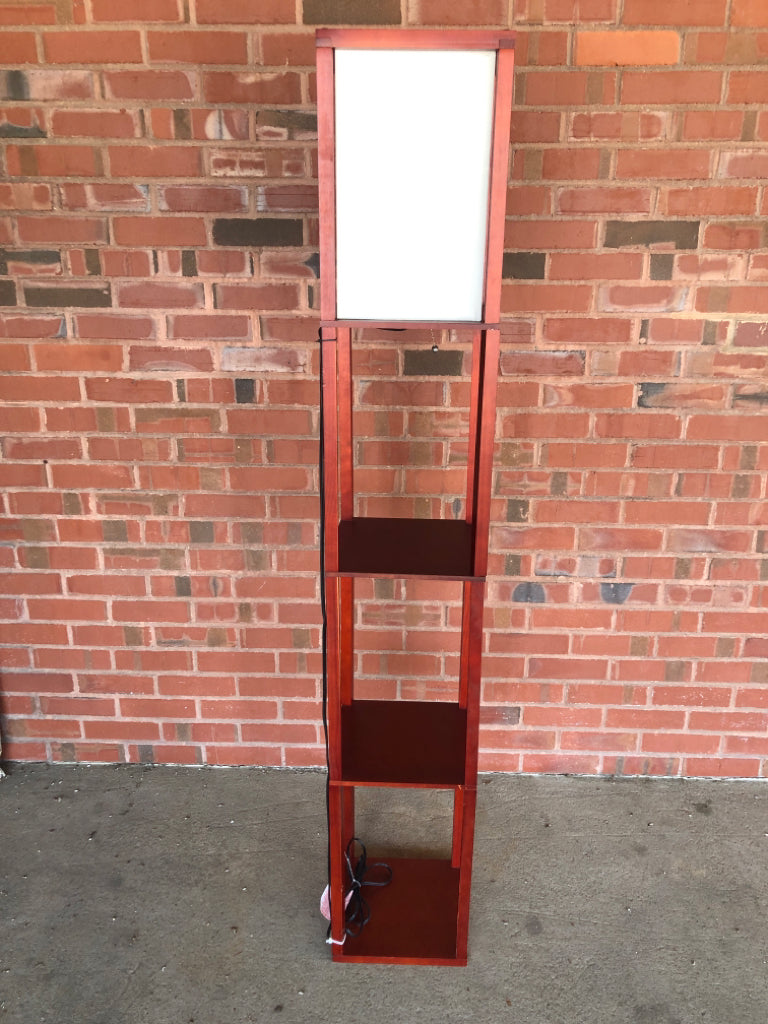 FABRIC SHADE SHELF FLOOR LAMP.