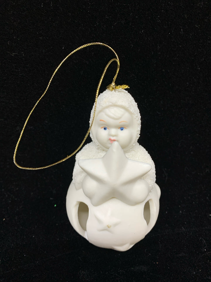 SNOWBABIES HOLDING A STAR BELL ORNAMENT.