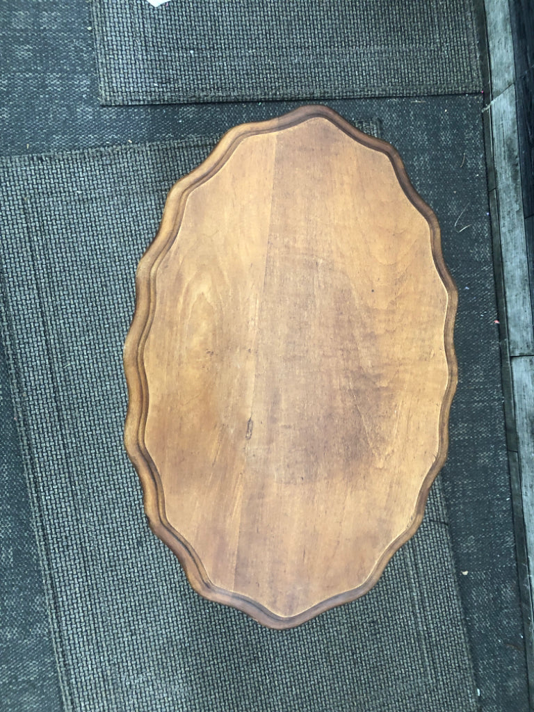 WOOD OVAL FLIP TOP PLANT STAND.