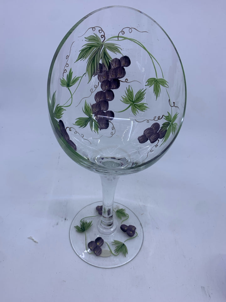 SLANTED GRAPE PAINTED CANDLE HOLDER.