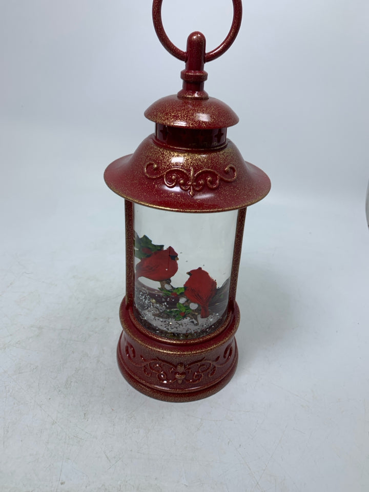 LIGHT UP RED LANTERN W/ 2 CARDINAL ON BRANCH.