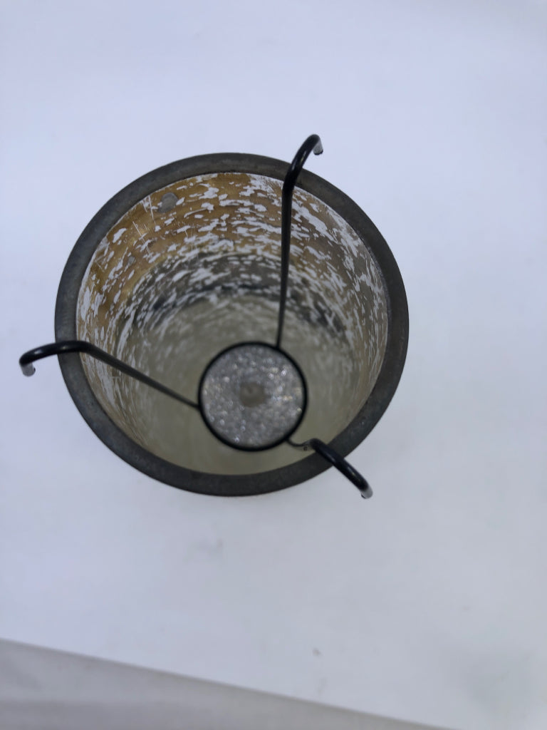 SHORT MERCURY GLASS TEA LIGHT HOLDER.