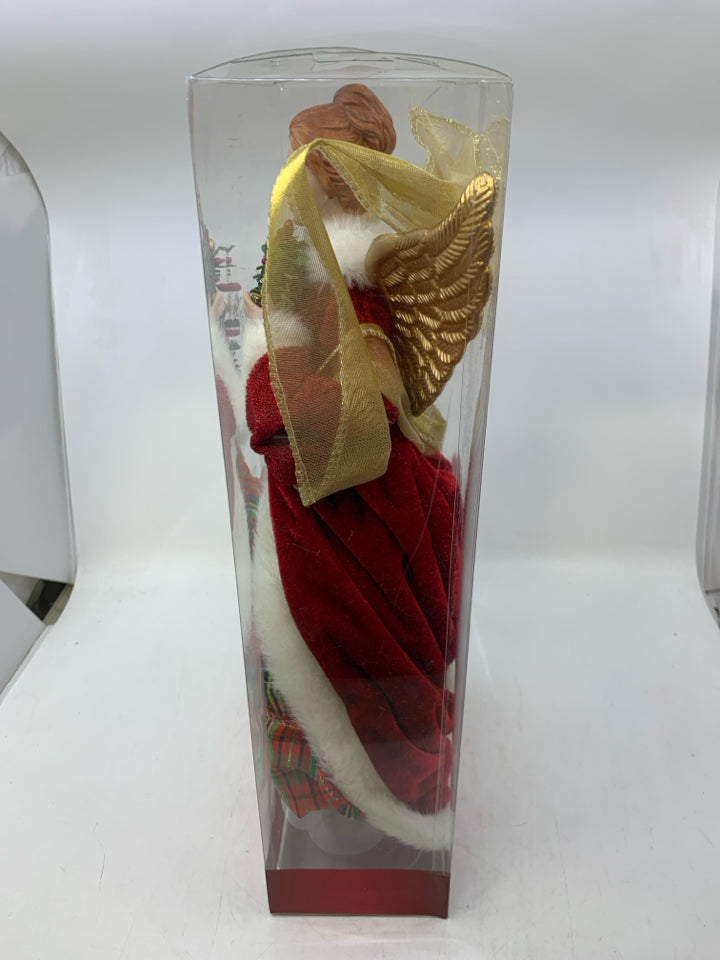 NIP ANGEL TREE TOPPER W/ PLAID DRESS/RED COAT.