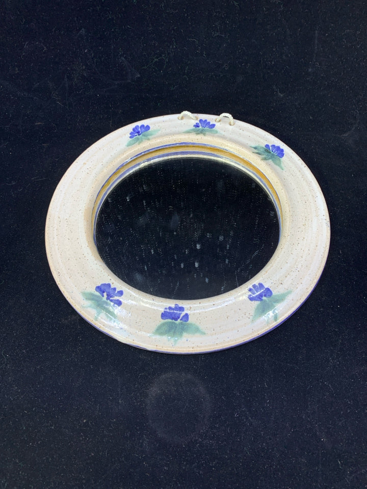BLUE FLOWERS POTTERY FRAME MIRROR.
