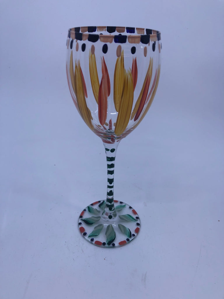 4 FLOWER PAINTED WINE GLASSES.