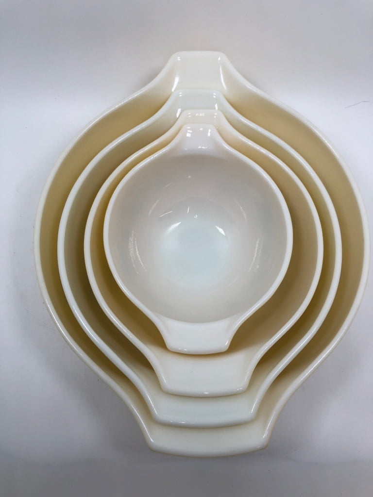 4 VTG PYREX SHENANDOAH GREEN FLORAL MIXING BOWL SET.