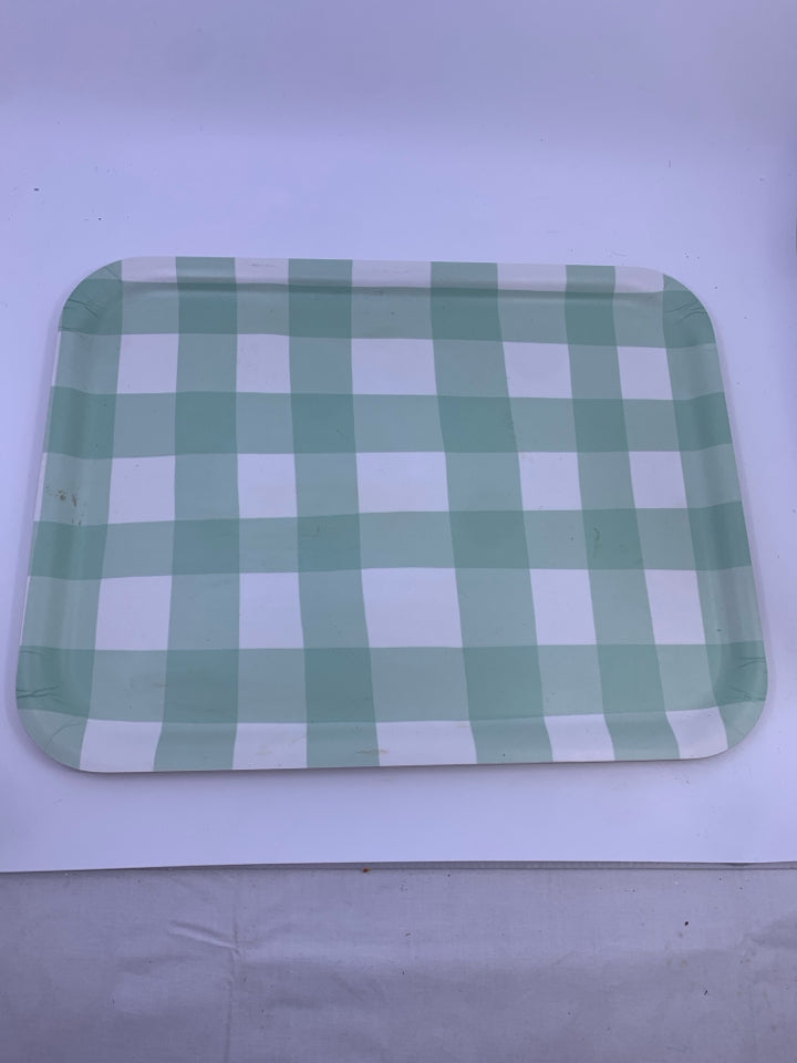 MINT GREEN MELAMINE CHECKERED TRAY.