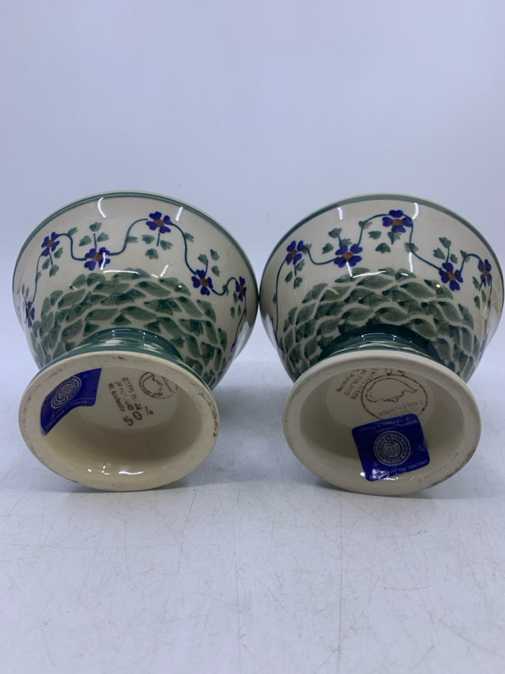 2 FOOTED SUNDAE CUPS W/ GREEN DETAILS/ CLOVERS.