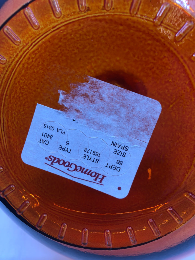 ROUND ORANGE GLASS VASE.
