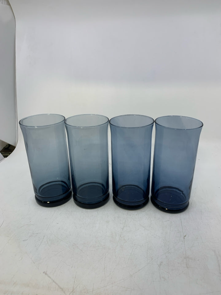 4 DARK BLUE WATER GLASSES.