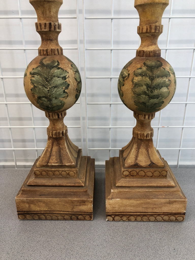 2 VTG STYLE BEIGE PAINTED FINIALS.