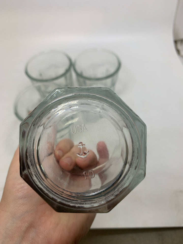 4 SHORT GLASS JUICE GLASSES.