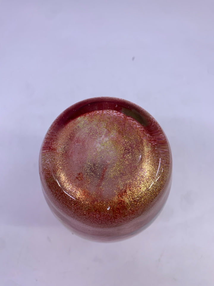 RED/GOLD PAINTED RED VASE.