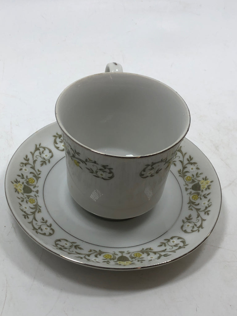 VTG YELLOW FLOWER STERLING TEACUP/SAUCER.
