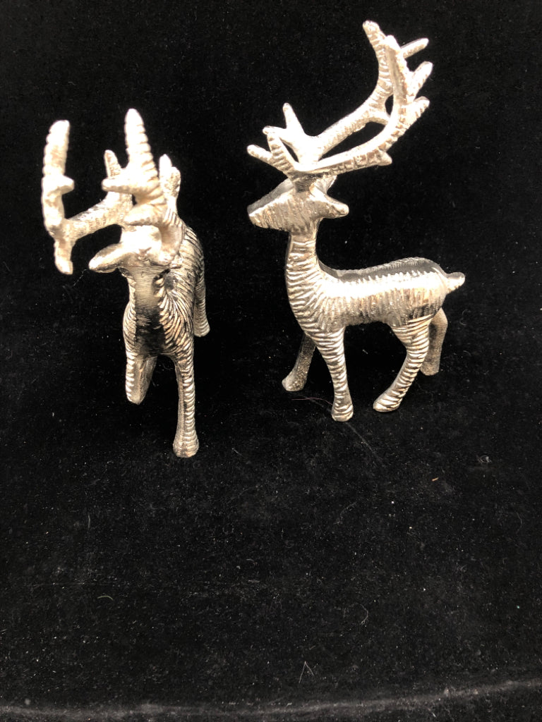 2 TEXTURED SILVER METAL STANDING REINDEER.