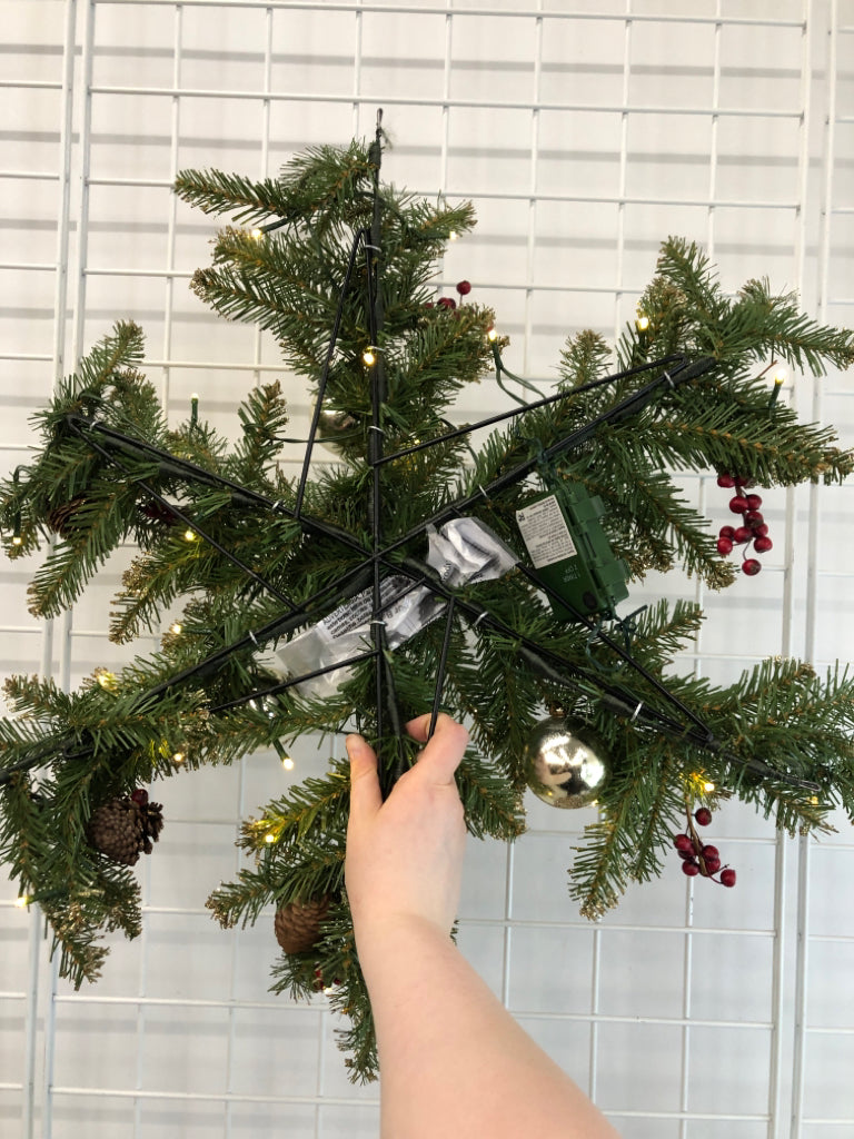 FAUX PINE SNOWFLAKE WARM LIGHT WREATH.