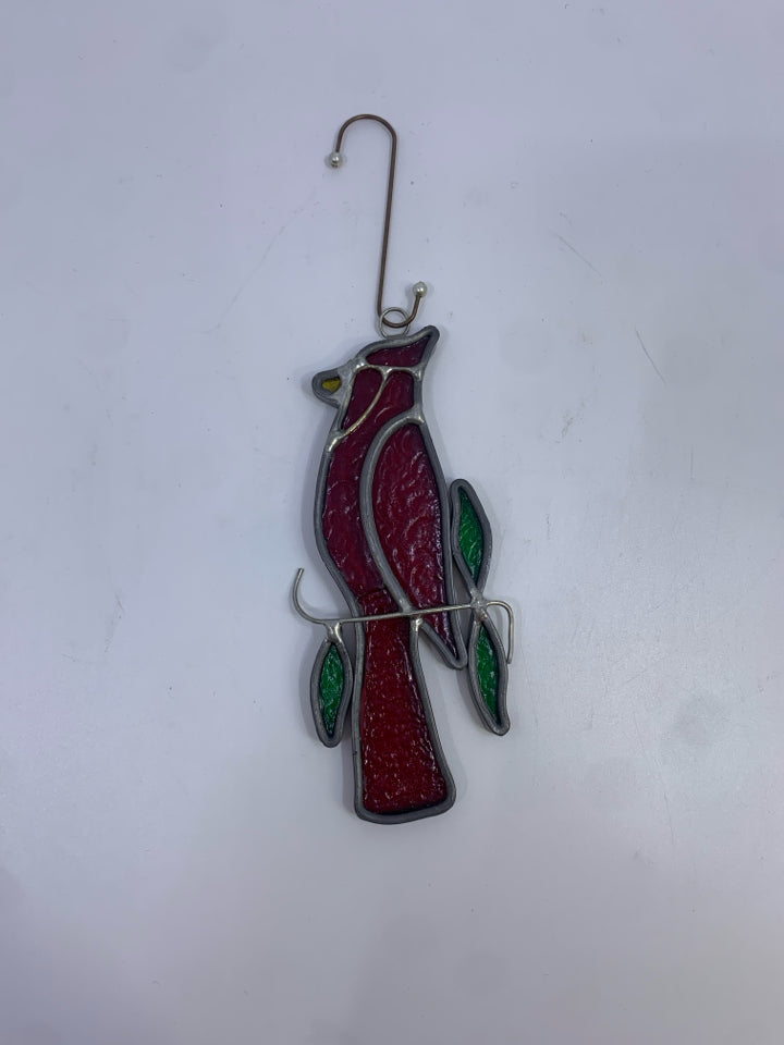 RED CARDINAL HAND-CRAFTED STAINED GLASS SUN CATCHER.