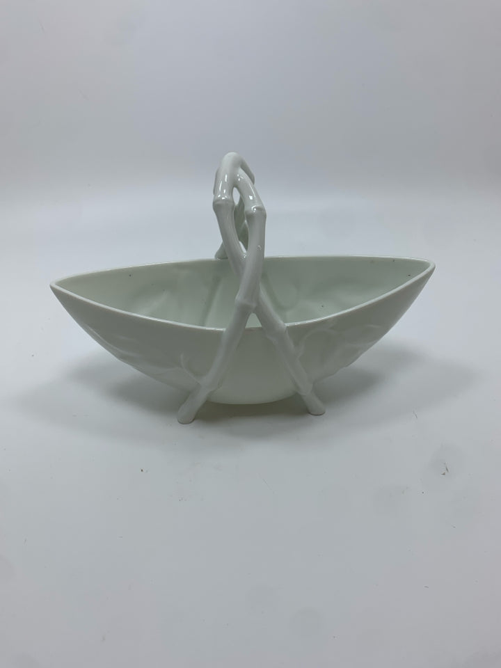 LIMOGES WHITE BAMBOO STYLE PORCELAIN BASKET.