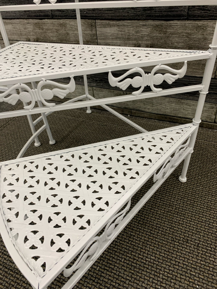 3 TIER MOVABLE WHITE PIERCED PLANT STAND.