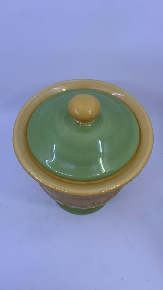 YELLOW AND GREEN COOKIE JAR.
